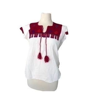 Floral Mexican Peasant Embroidered Tehuacan Blouse Handmade in Mexico Size Small